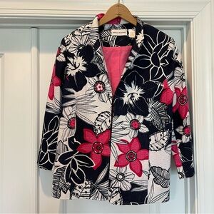 Jacket/Blazer Sz 8 Navy, White, and Pink Floral